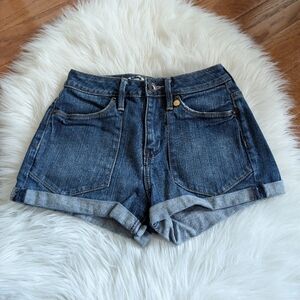Bullhead Retro 70s High Rise Cotton Stretch Denim Jean Shorts 0 24